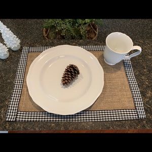 Plaid Burlap Placemats Set OF 2 White Black